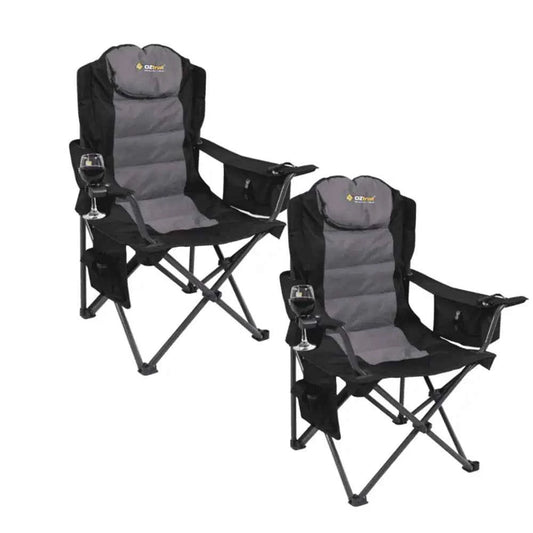 OZtrail Big Boy Armchair Black Bundle - 220KG