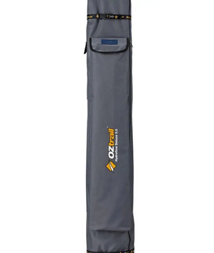 A tall, grey heavy-duty carry bag with the OZtrail Hydroflow Deluxe 3.0 logo and black branded straps.