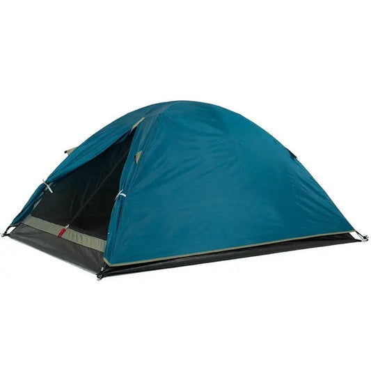 Blue OZtrail Tasman 2 Person Dome camping tent on a white background
